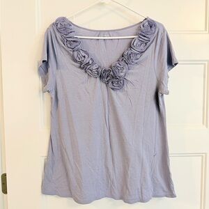 Garnet Hill Lilac Rosette Short Sleeve Top, L